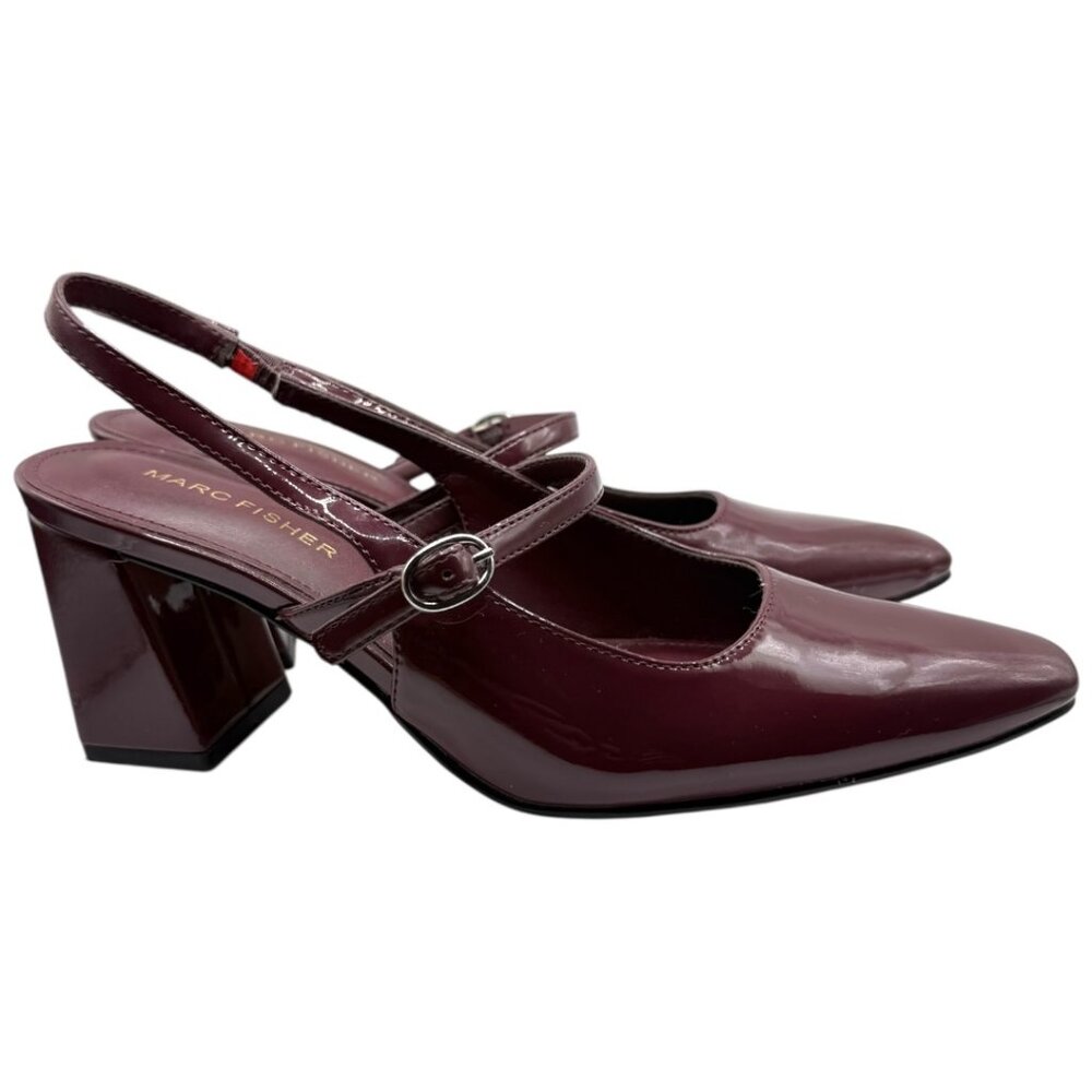 Marc Fisher Dark Red Patent Leather Lanai Slingback Pump 6.5M - Picture 2 of 7